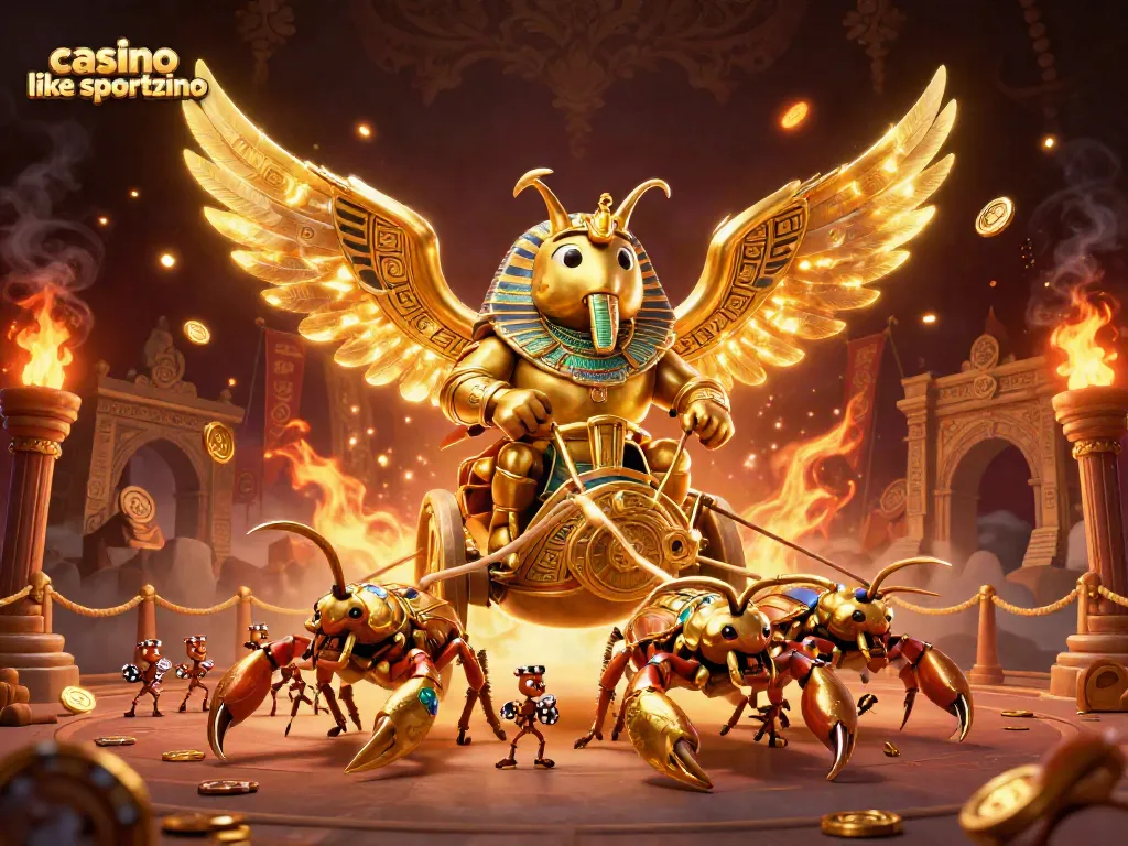 Play exciting games at casinos like Sportzino, featuring golden coins, scorpions, and captivating visuals.