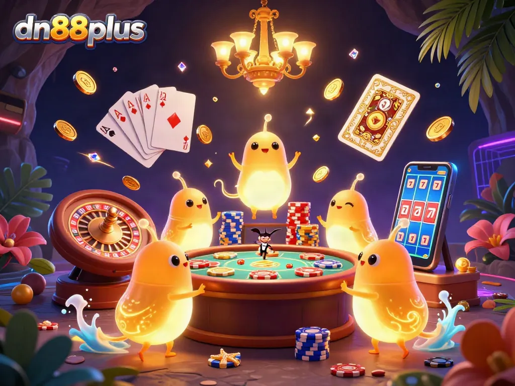 Experience the vibrant charm of dn88plus with glowing glowworms lighting up a magical casino scene.
