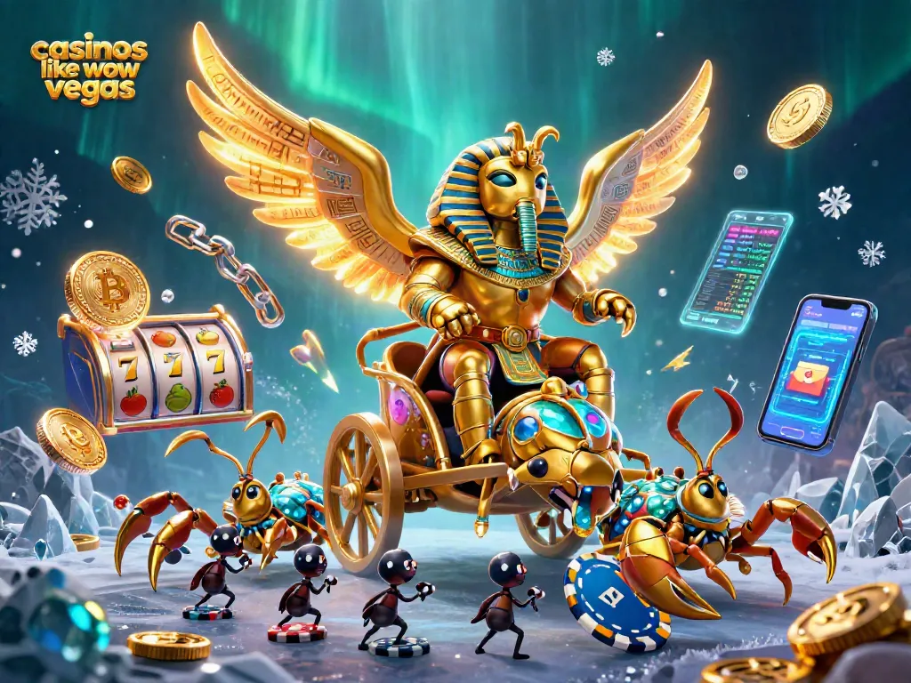 Experience exciting gameplay at casinos like wow vegas with a colossal golden scarab and scorpions.