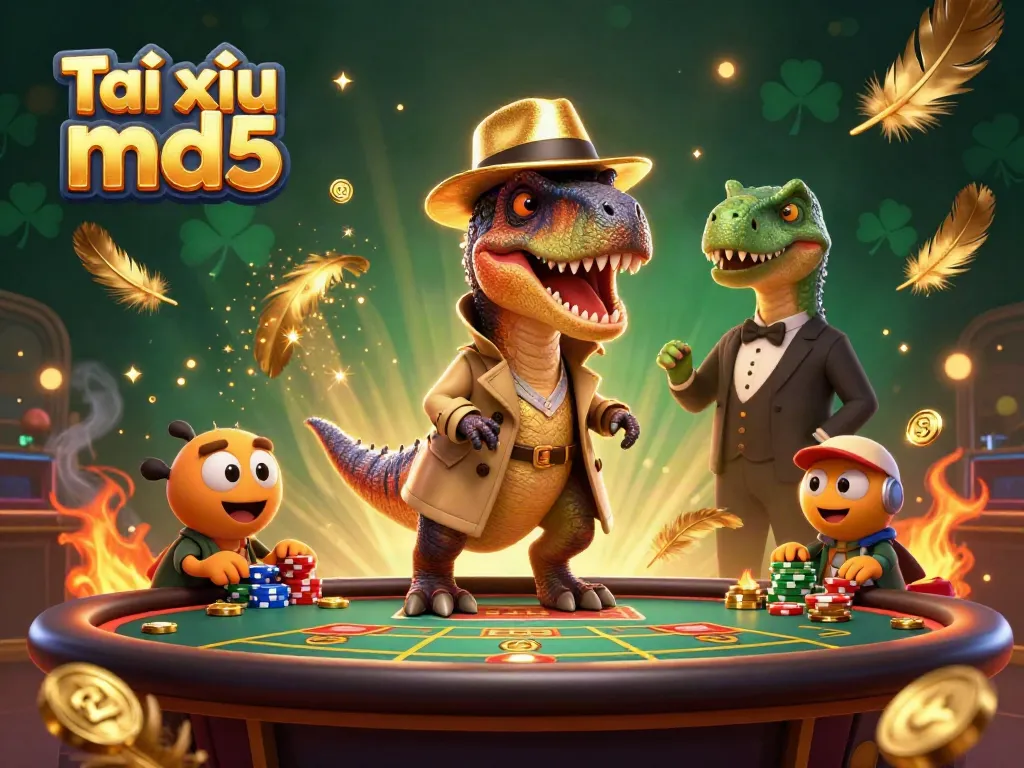 Experience the excitement of Tài xỉu md5 at the casino table with animated characters and vibrant elements.