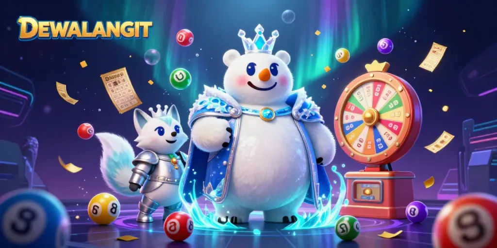 DEWALANGIT memukau dengan bola lotere berwarna-warni dan karakter menarik dalam suasana kasino.