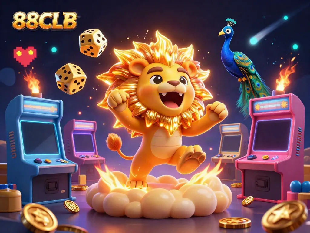 Experience thrilling gaming excitement with 88CLB's vibrant 3D casino adventures featuring a roaring sun lion.