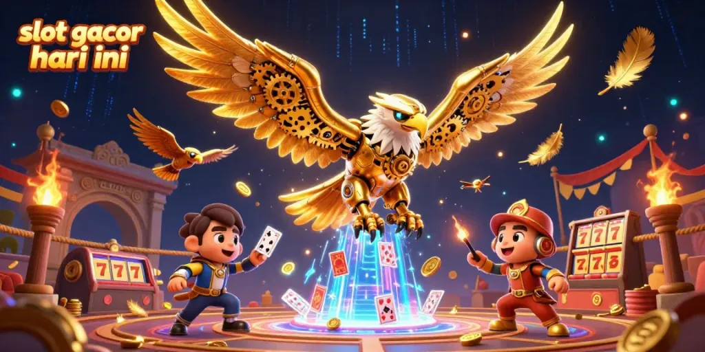 Slot gacor hari ini menampilkan ilustrasi slot glamor yang penuh warna dan elemen permainan menarik.