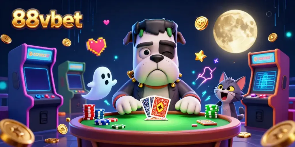 Experience thrilling card games with 88vbet in a spooky casino atmosphere featuring unique creatures.