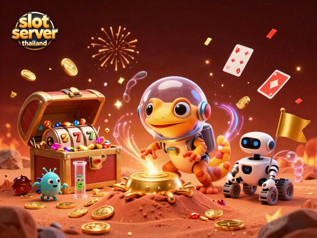 Engage with slot server thailand's thrilling atmosphere featuring Martian characters in a casino scene.
