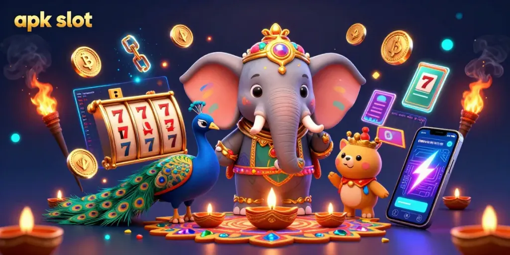 Experience exciting thrills with apk slot surrounded by vibrant casino elements and colorful characters.