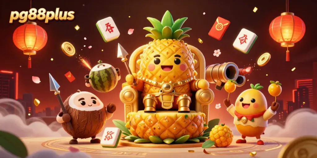 Engage with pg88plus in a vibrant casino world where golden pineapple royalty meets dynamic game elements.