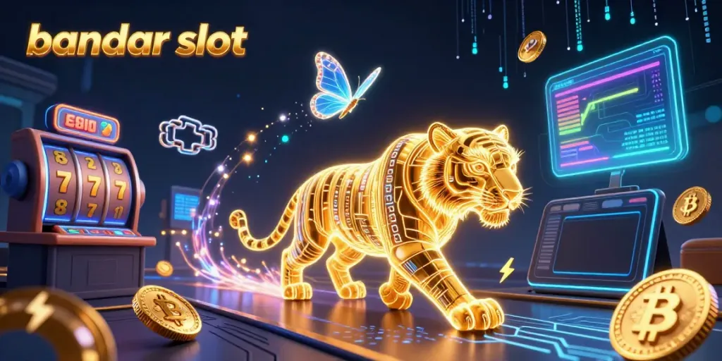 Permainan bandar slot yang memukau dengan tiger neon di kasino digital, simbol keberuntungan menanti.