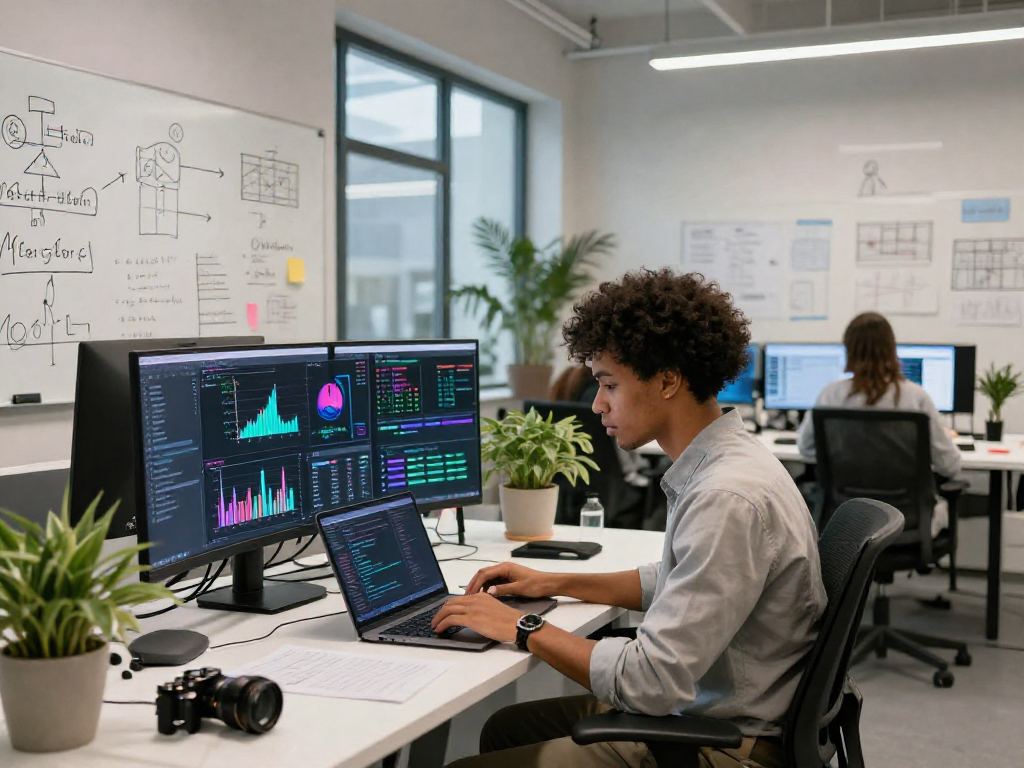Team collaborating on spicy AI projects in a modern tech workspace.