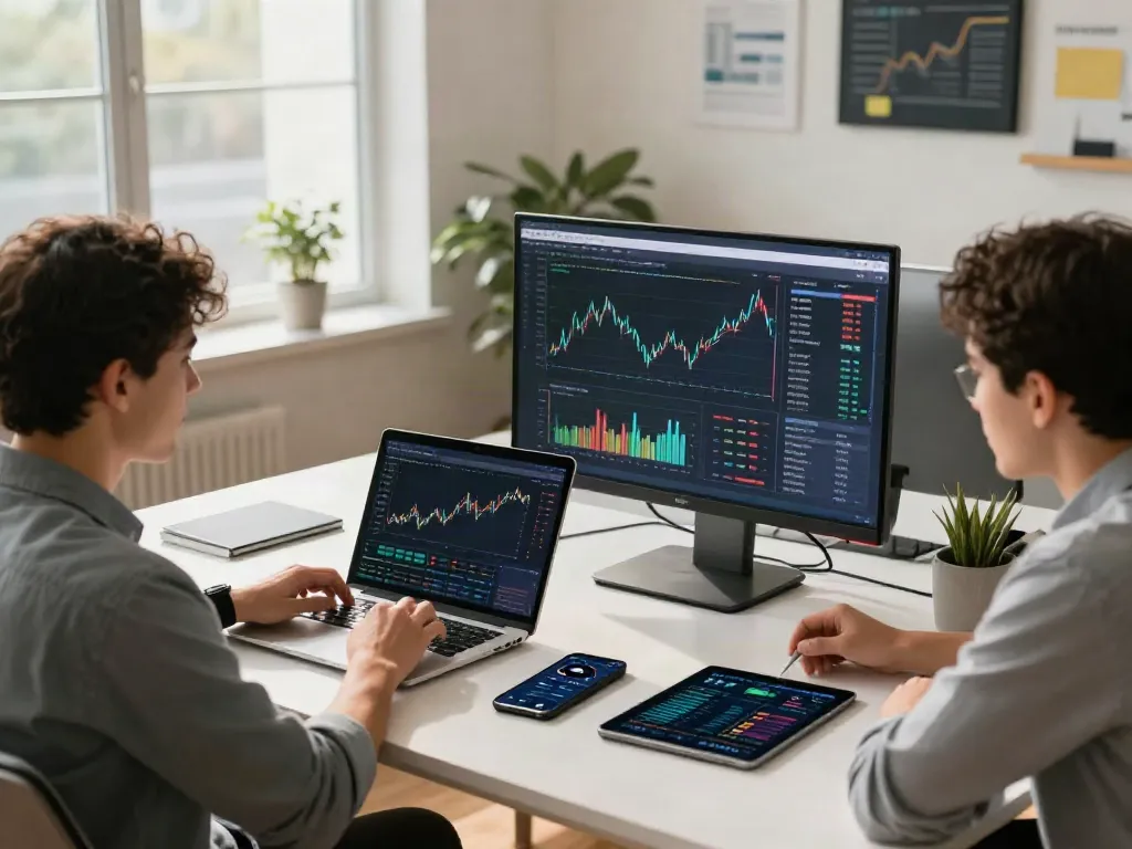 Kolaborasi pengguna cerdas kripto di ruang kerja digital dengan BINTANG77 untuk strategi investasi yang lebih baik.