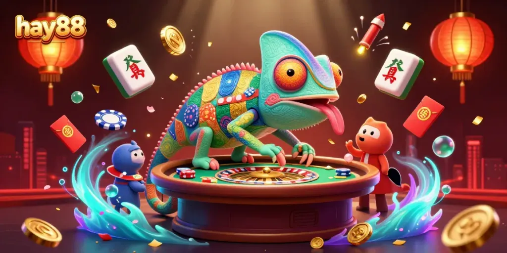 Experience thrilling games at hay88, where vibrant casino elements come alive in a dynamic 3D scene.