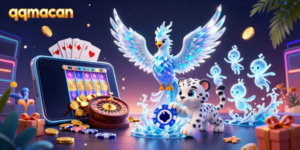 Experience thrilling gameplay at qqmacan with an enchanting ice phoenix and vibrant game elements.