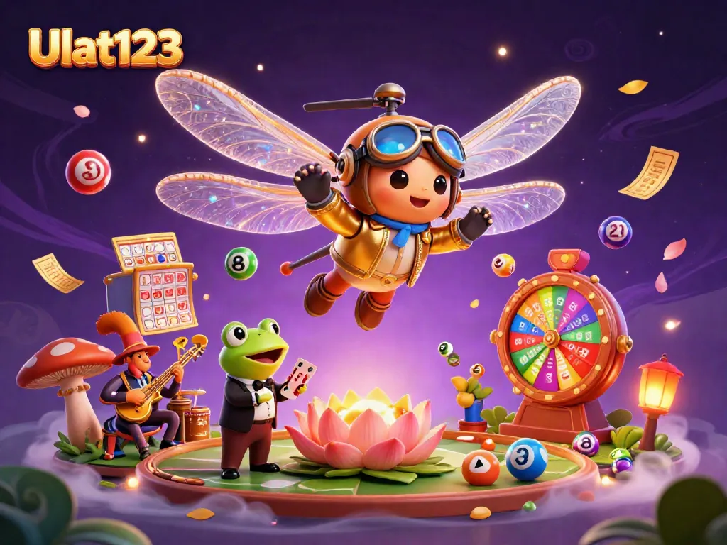 Experience Ulat123 with vibrant lottery balls and casino thrill in a dynamic 3D scene.