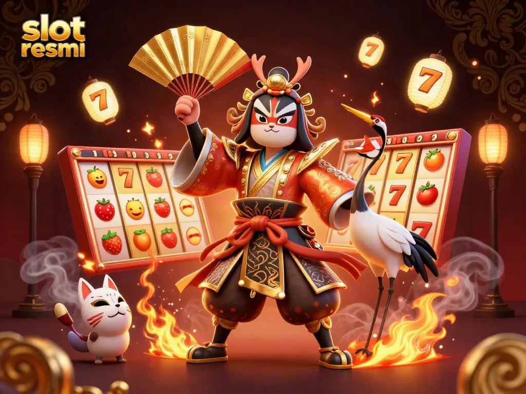 Engage with slot resmi features as vibrant characters showcase traditional themes in a lively casino setting.