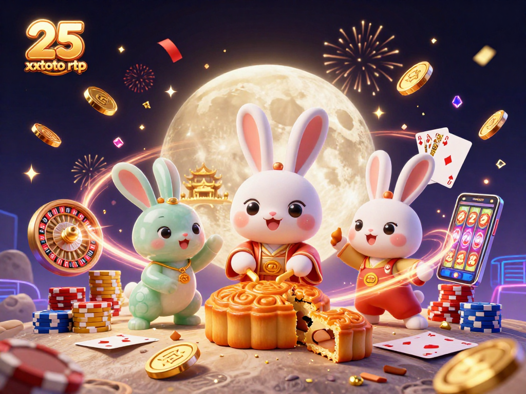 Aktivitas judi yang menampilkan 25 xxtoto rtp dengan karakter kartun imut di latar kasino yang meriah.