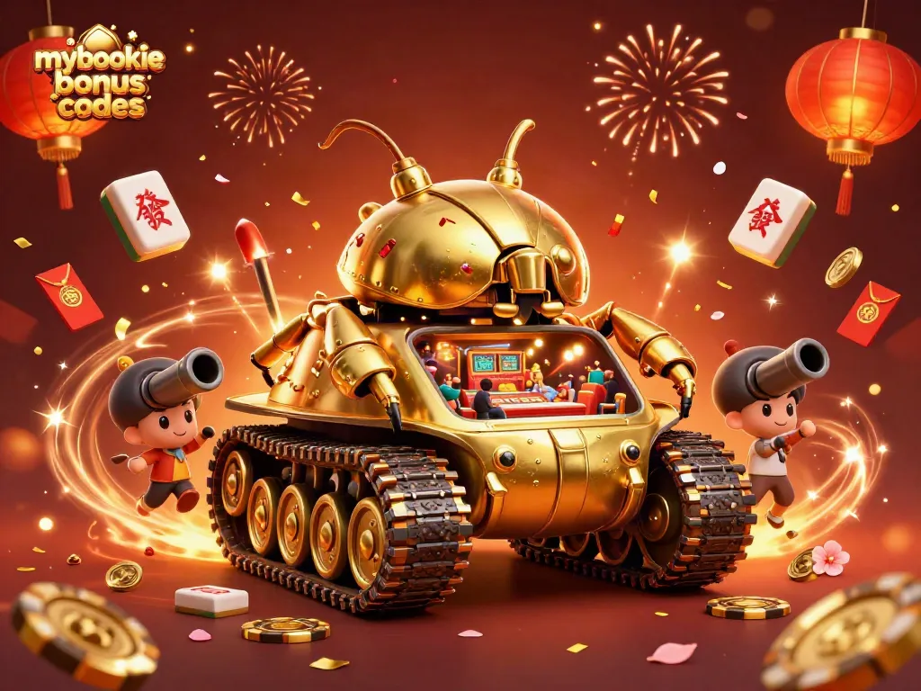 Engage with mybookie bonus codes through strategic casino gameplay and festive elements in a vibrant scene.