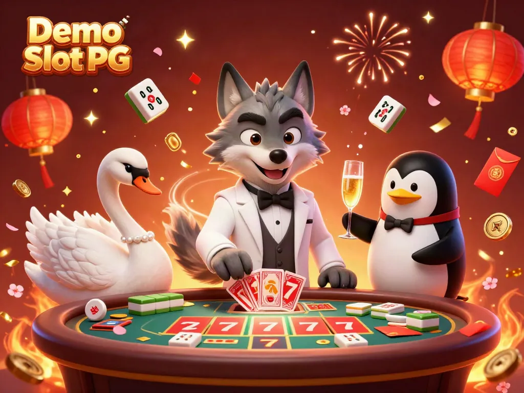 Play and explore Demo Slot PG with engaging characters and festive casino elements.