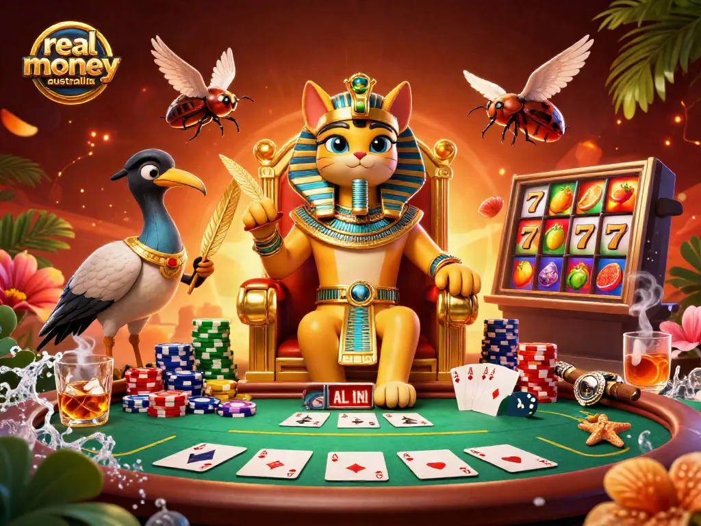 Experience the excitement of real money casinos Australia with vibrant gaming elements and characters.