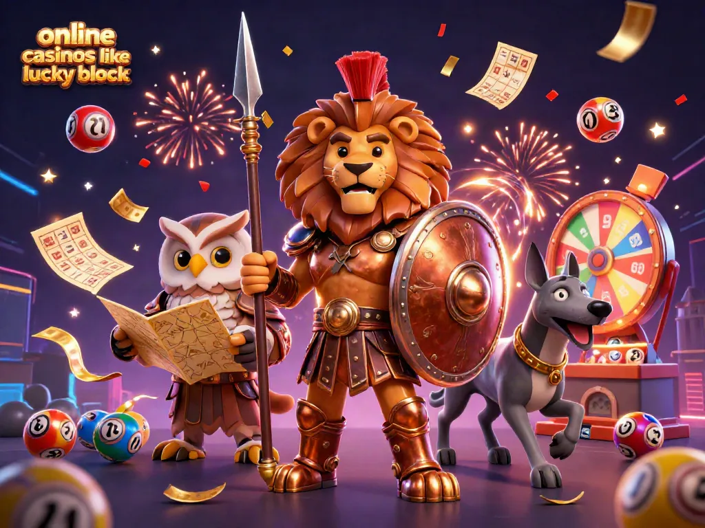 Win big at online casinos like lucky block with vibrant lottery elements and engaging characters.