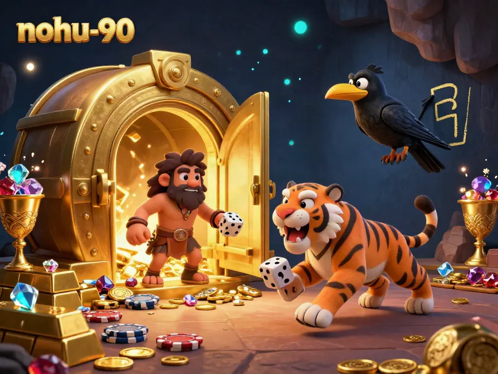 Experience the exciting nohu-90 casino scene with cavemen and treasures in 3D.