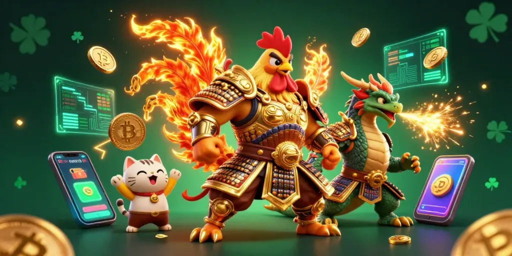 Experience thrilling wins at sunwinnn with a vibrant gaming illustration showcasing a rooster warrior and a dragon.