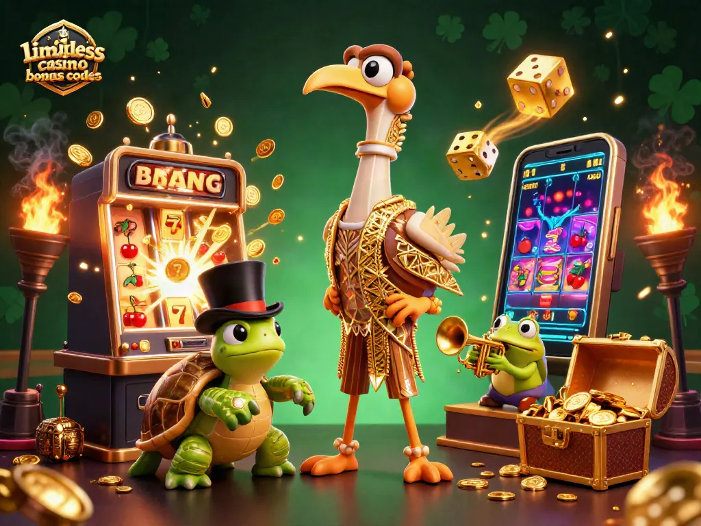 Experience limitless casino bonus codes excitement with dynamic characters and casino elements exploding in a vibrant scene.