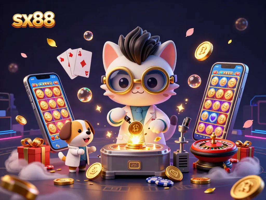 Experience the excitement of sx88 with a playful scene showcasing vibrant casino characters and elements.