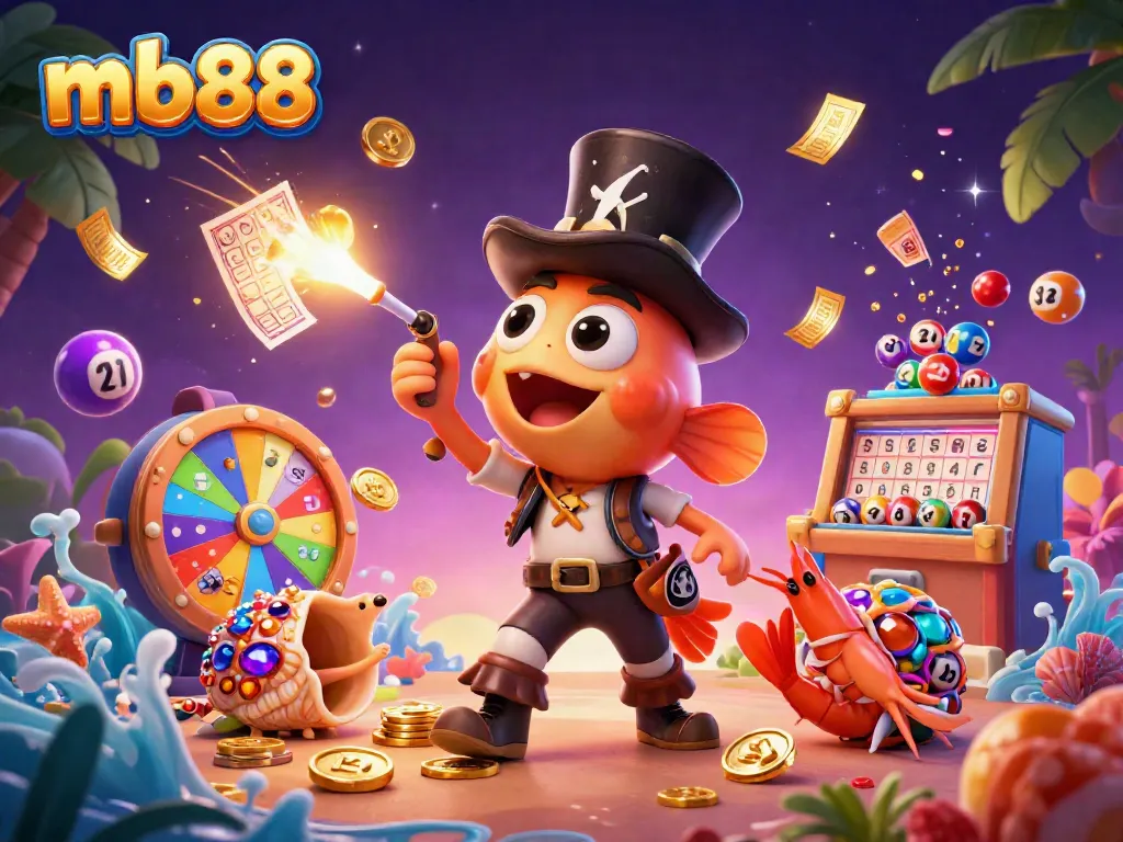 Hit a jackpot at mb88 with the anglerfish while colorful lottery elements animate the fun.