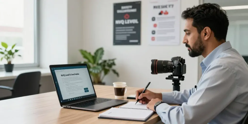 NVQ Level 6 in Saudi Arabia training environment with a professional engaged in virtual learning.