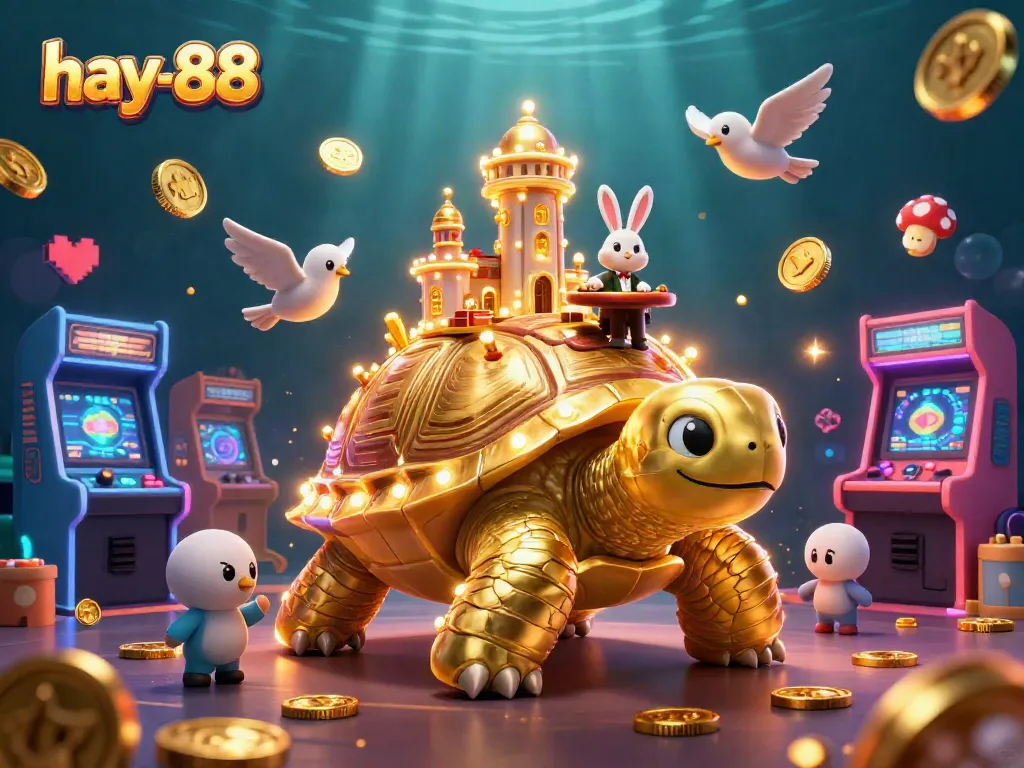 Experience gaming at hay-88 with a golden tortoise casino scene, vibrant and captivating.