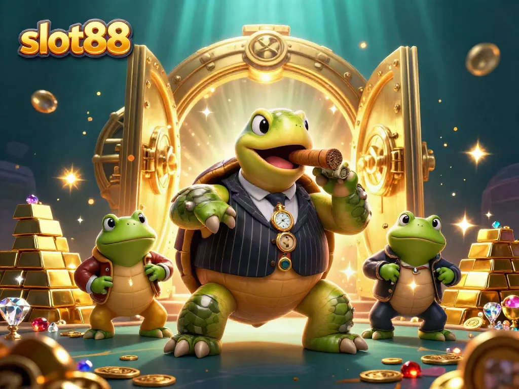 Slot88 menghadirkan pengalaman mendebarkan dengan karakter kartun 3D di kasino yang menawan, dikelilingi oleh harta karun dan lampu yang gemerlap.