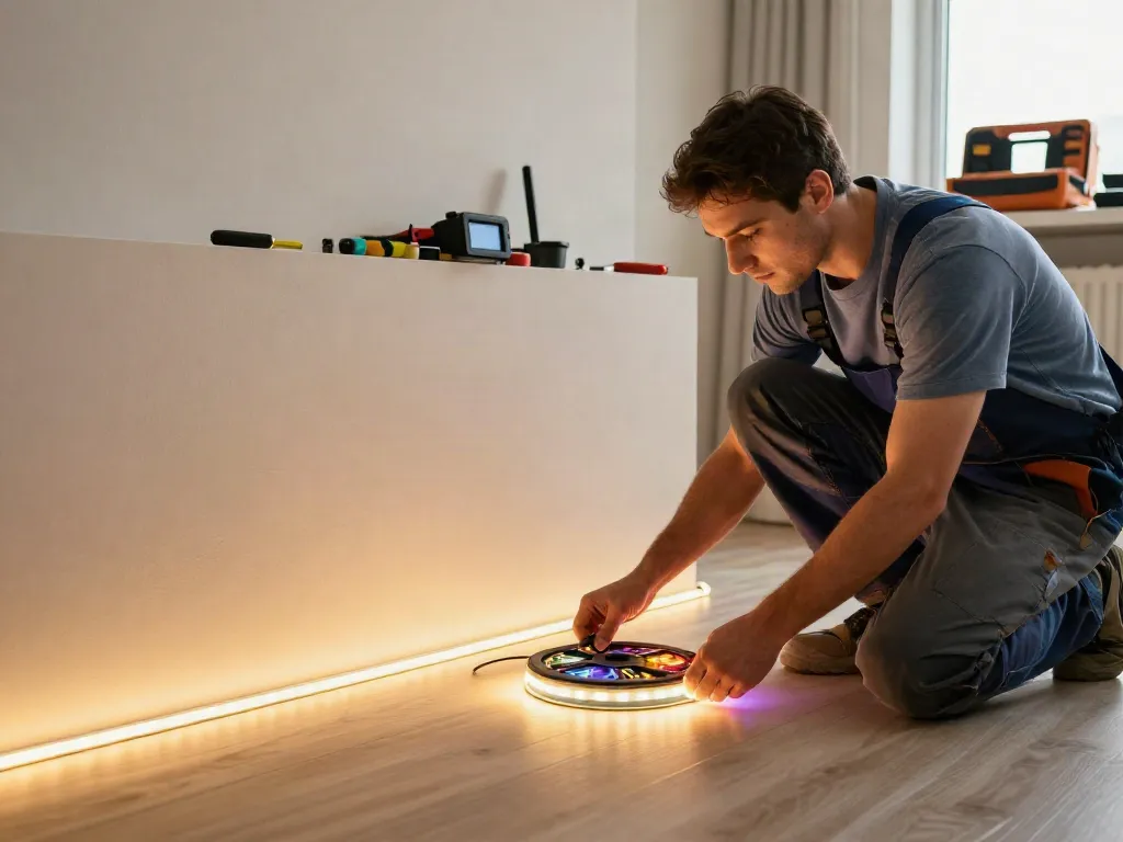 Instalare benzi LED de către un furnizor local de încredere în interiorul unei case moderne.