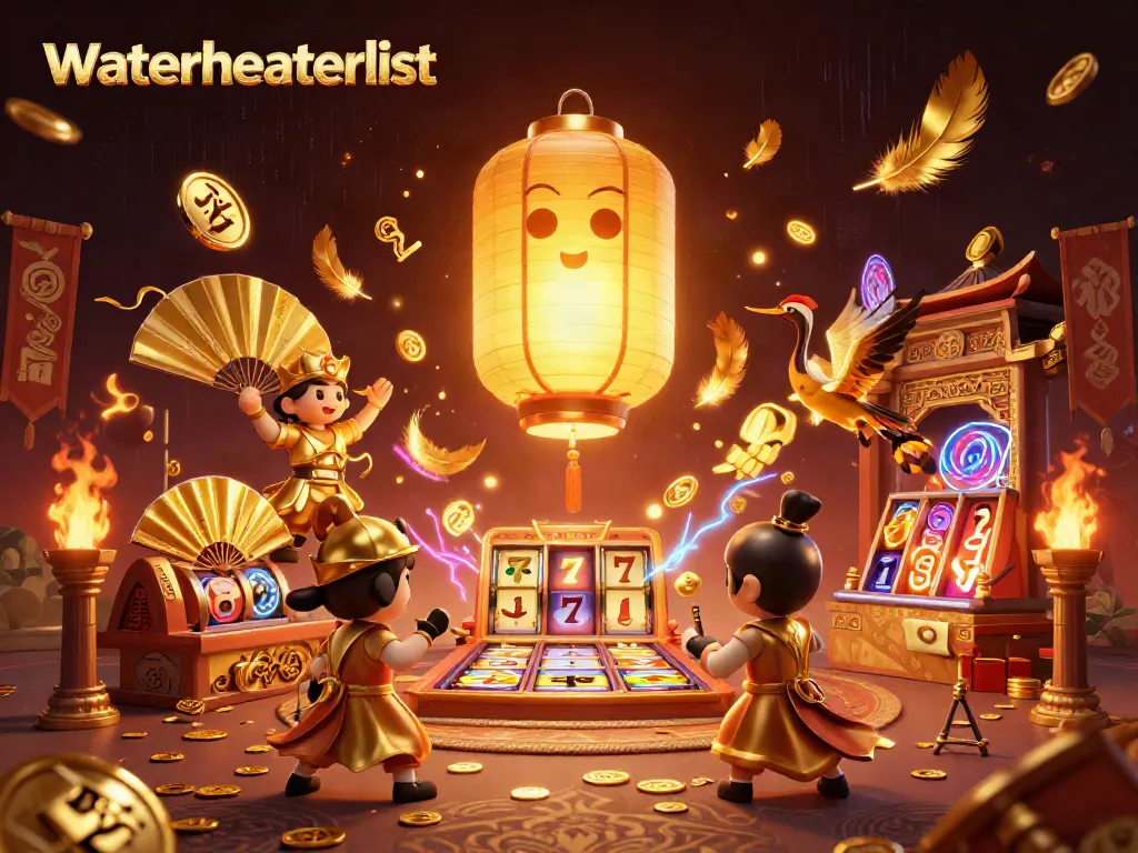 Experience thrilling gaming with waterheaterlist, featuring golden lanterns, warriors, and vibrant casino elements.