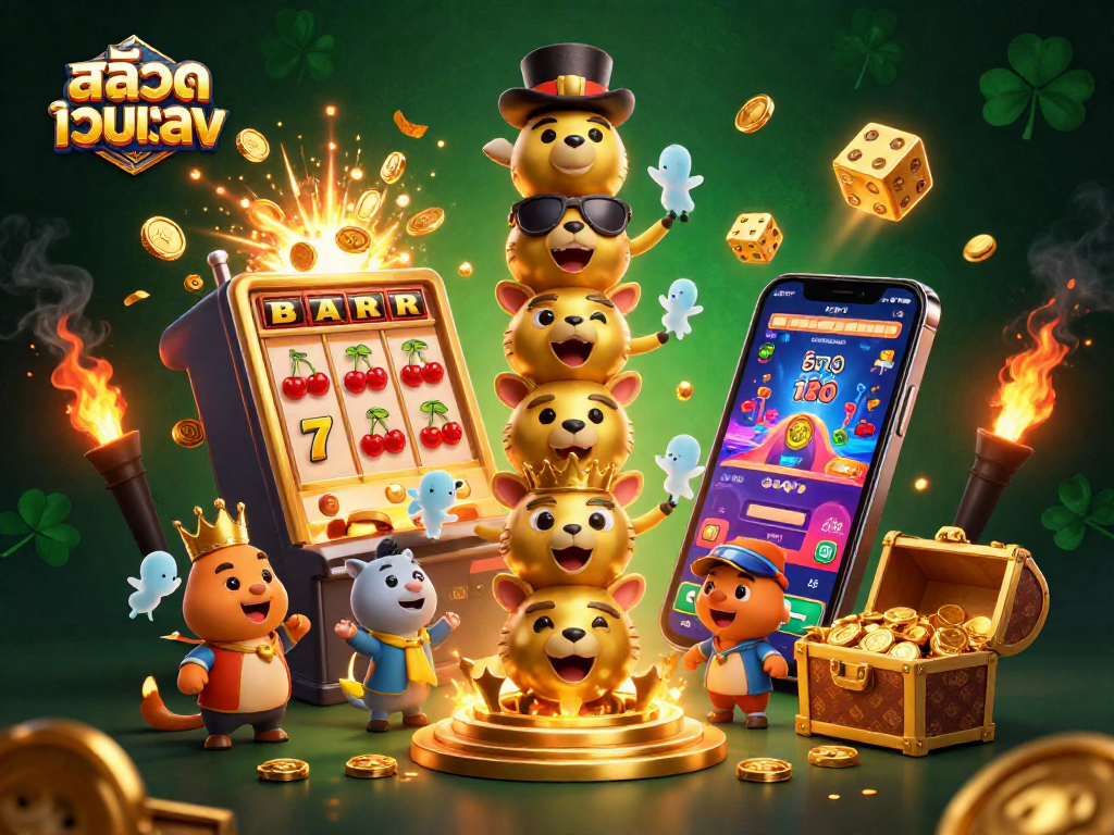 Spin big wins at สล็อตเว็บตรง with a vibrant, jackpot-filled 3D casino illustration.
