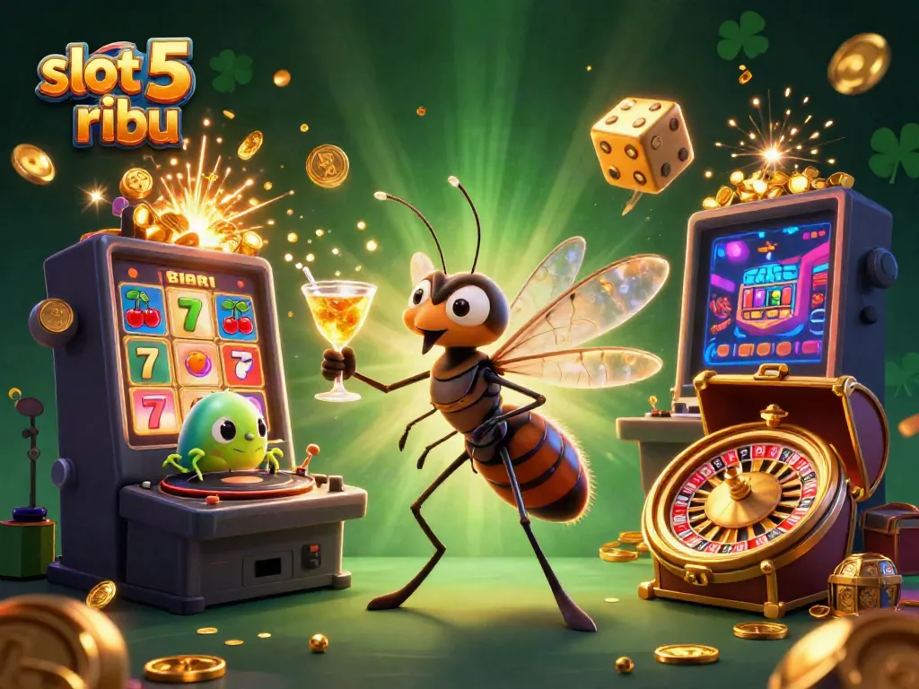 Spin to win at slot 5 ribu with captivating casino elements and vibrant 3D illustrations.