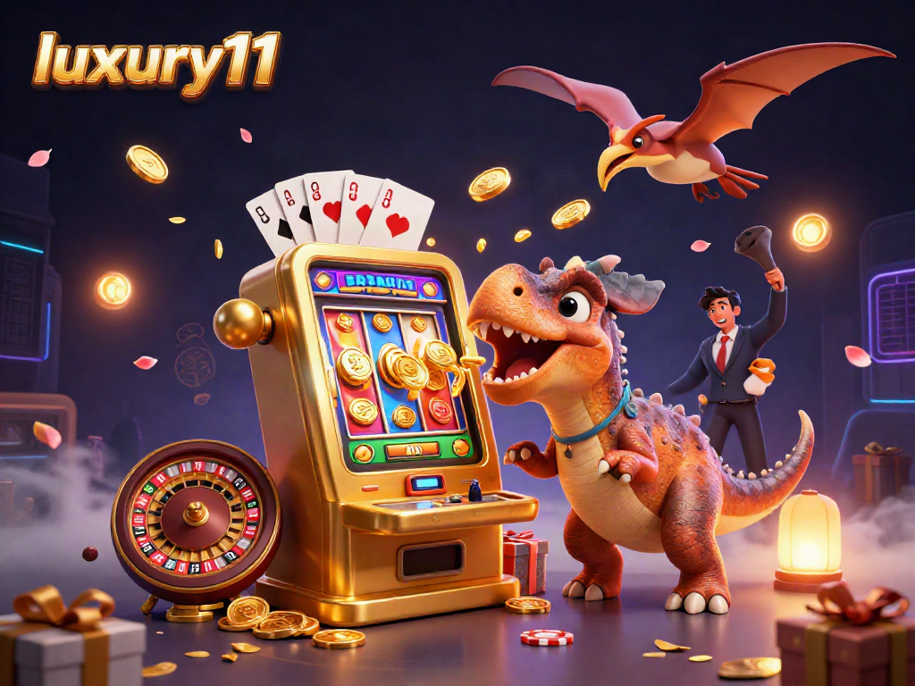 luxury111 captivates with fun dinosaur-themed jackpot action in a vibrant casino scene