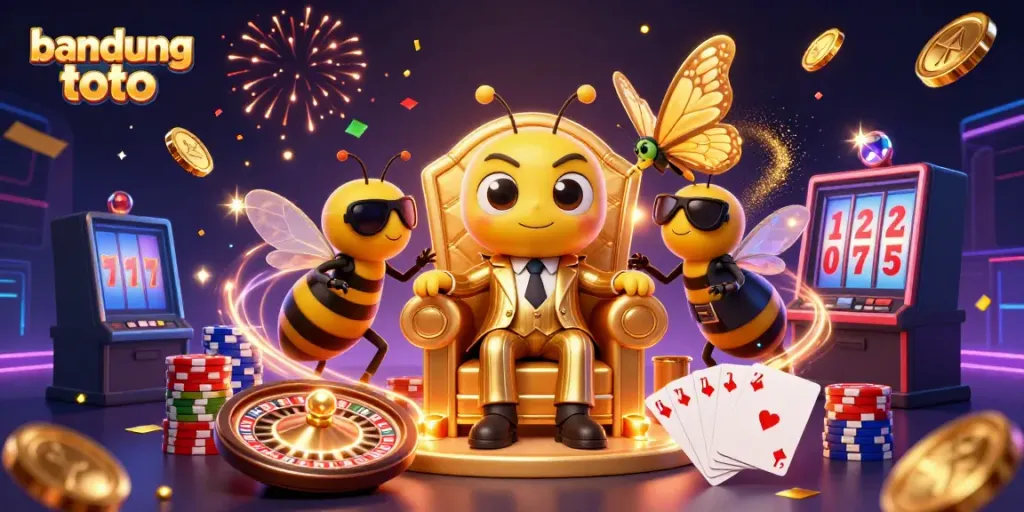 Engage with bandung toto action in a vibrant casino-themed 3D illustration full of colorful games.
