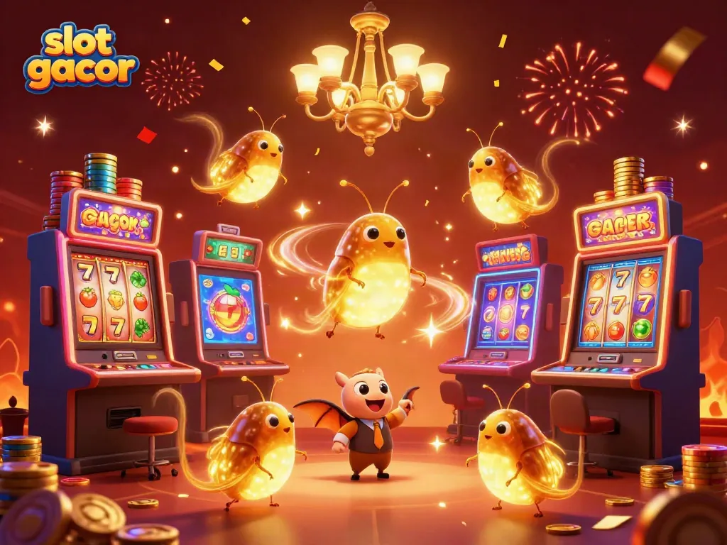 Experience the exciting atmosphere of slot gacor with glowing characters lighting up the casino.