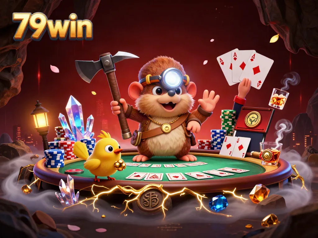 Engage in thrilling poker action at 79win with a captivating treasure hunter character.