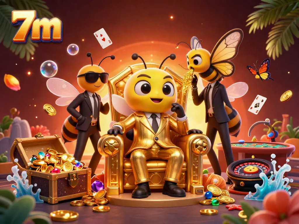 Experience exciting gambling action with 7m showcasing a bumblebee mob boss in a vibrant casino scene.