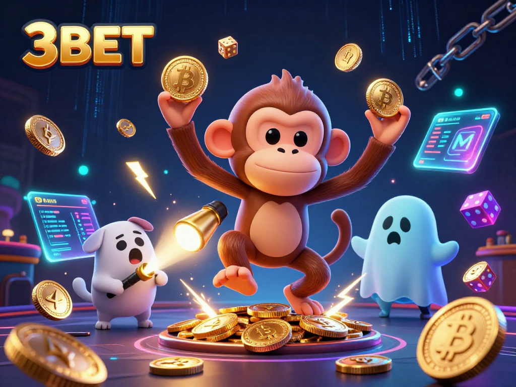 Experience winning with 3BET as a mischievous poltergeist monkey juggles golden casino treasures.