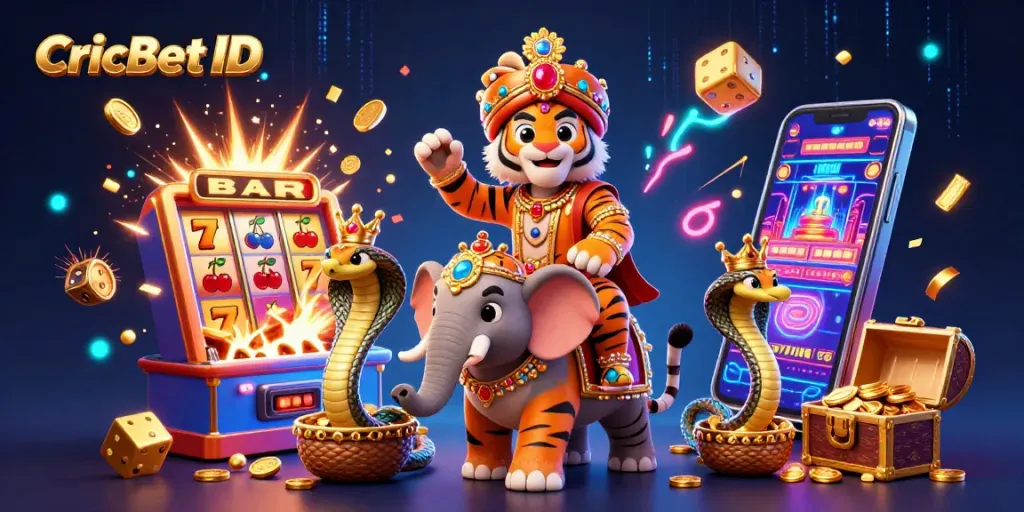 CricBet ID brings excitement with a thrilling 3D casino illustration featuring vibrant characters and dynamic game elements.