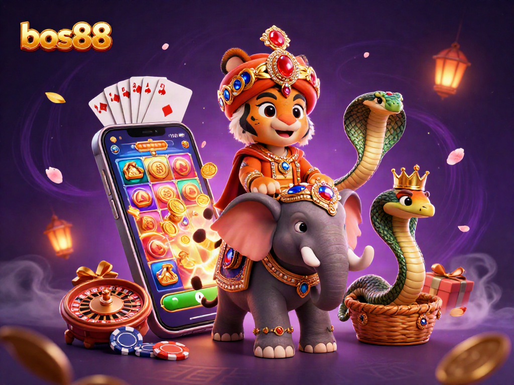 Menangkan permainan slot seru di bos88 dengan ilustrasi meriah dan dinamis dari kasino.
