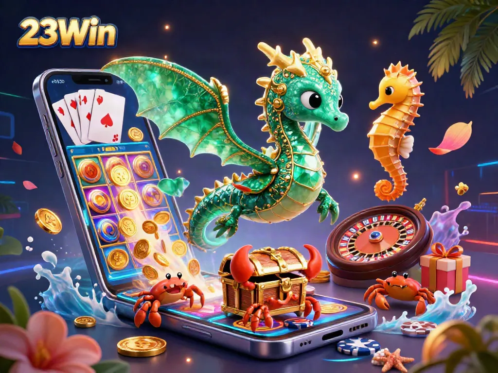 Experience thrilling gaming moments with 23Win's vibrant sea dragon casino illustration.