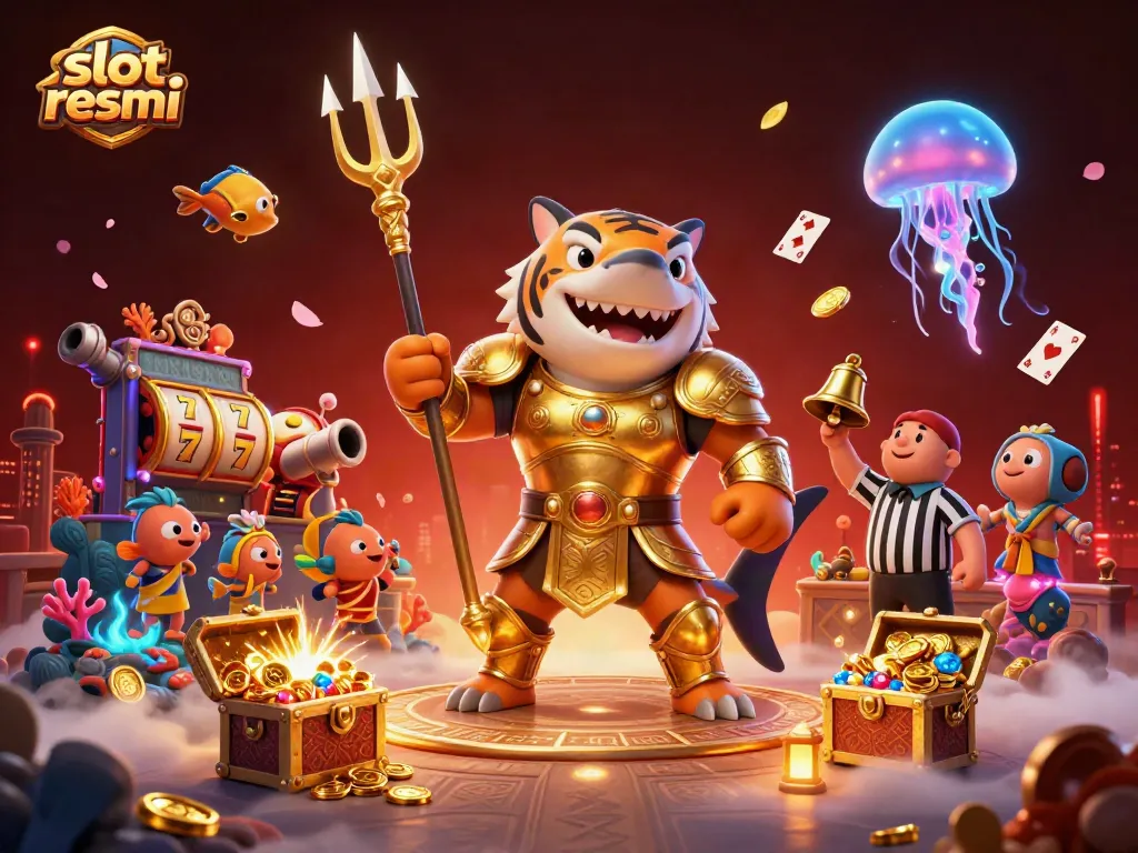 Experience the excitement of slot resmi with vibrant casino characters and dynamic game elements in an underwater colosseum.