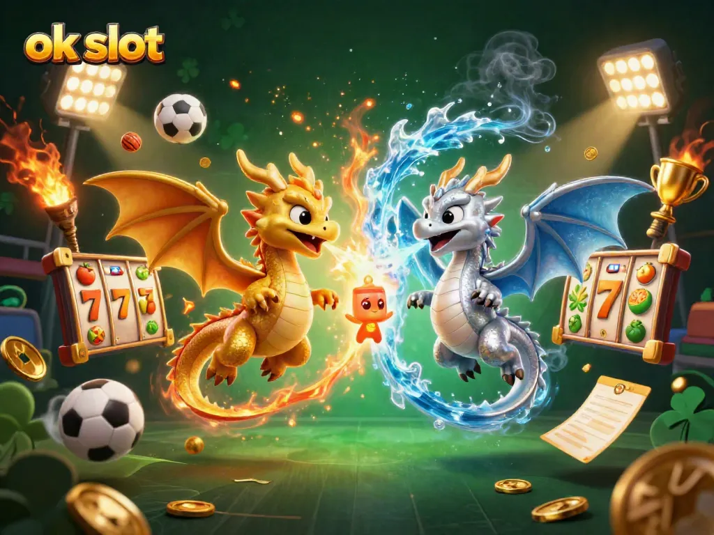 เกมสล็อตออนไลน์จาก ok slot พร้อมมังกรทองและเงินในบรรยากาศคาสิโน