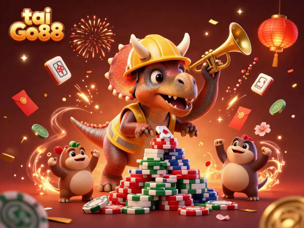 Engage in thrilling game tactics with tai Go88 as a celebration of poker chips and vibrant gaming elements.