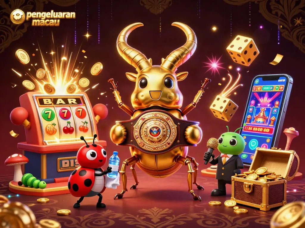 Experience exciting pengeluaran macau results with a vibrant gaming scene packed with symbols and characters.