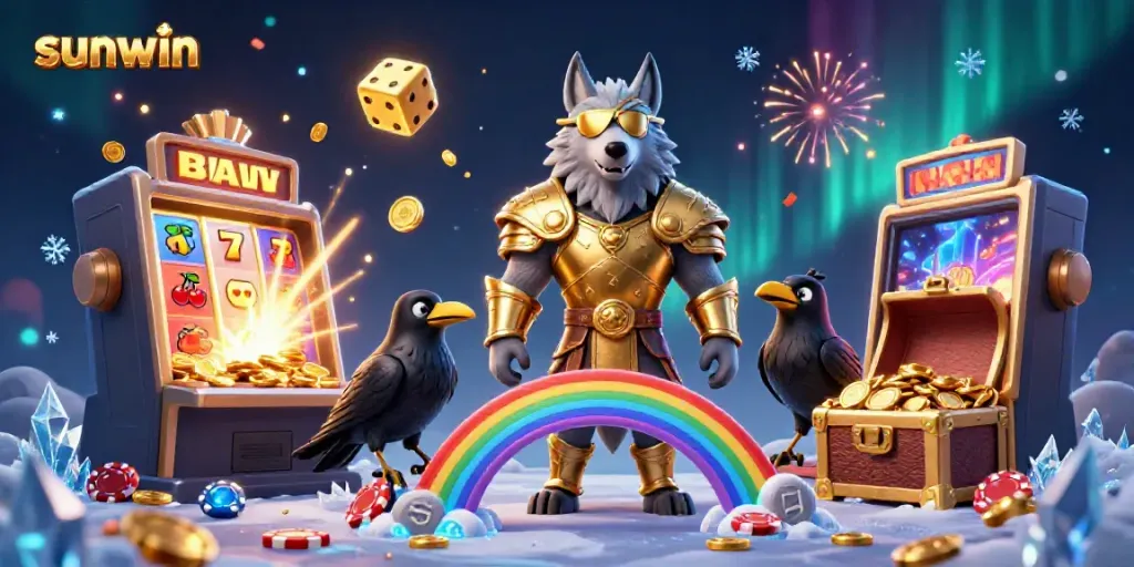 Experience the thrilling world of sunwin with Odin the wolf and casino-themed elements bursting with excitement.